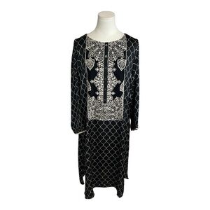 LIMELIGHT Dress‎ Long Top Shirt Sleeves Black Cream Size M Pakistani Indian